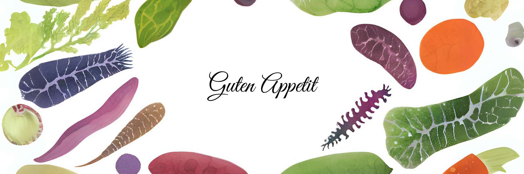 Verschiedenes Gemüse, in der Mitte ein Schriftzug: "Guten Appetit"